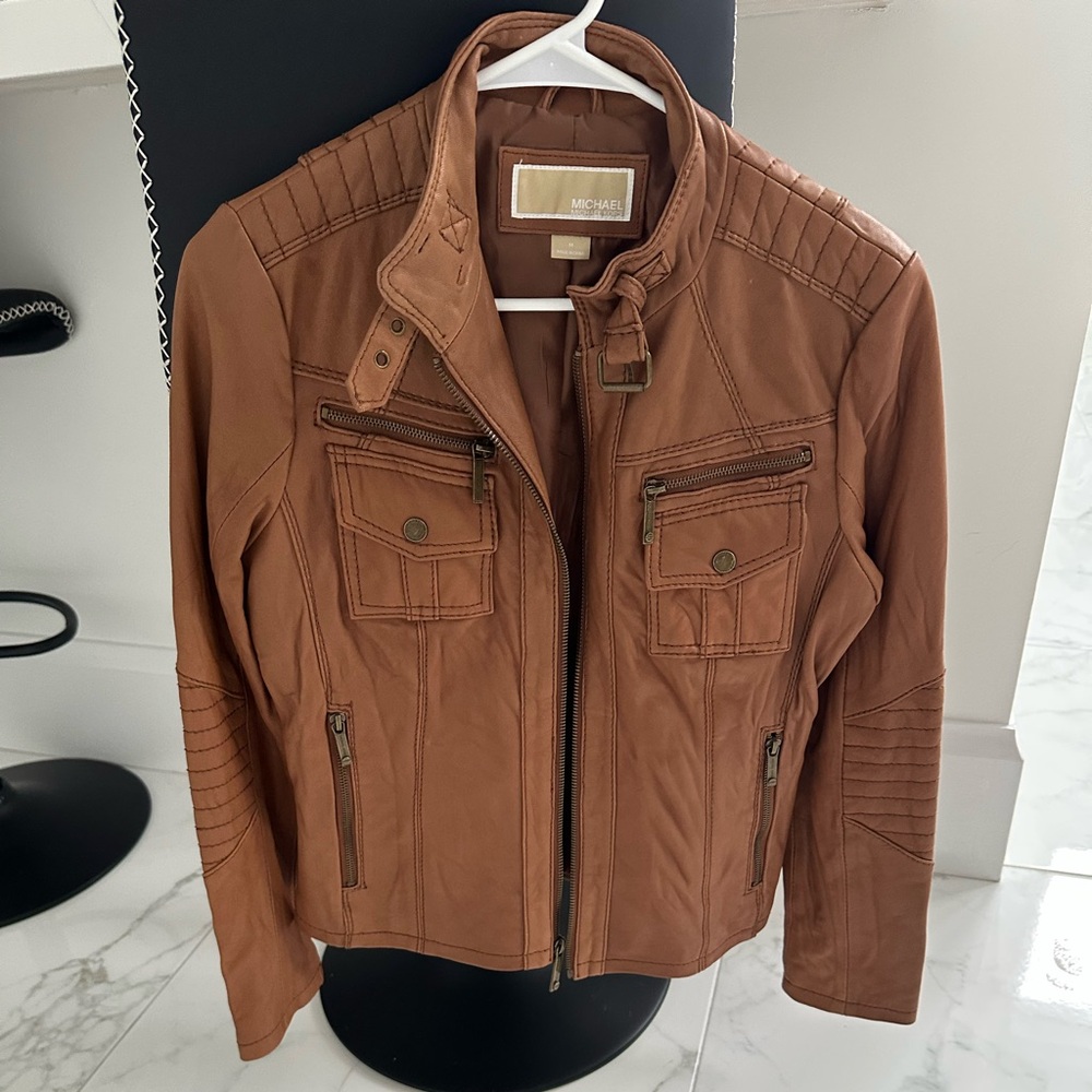 Michael Kors womens  Luggage Brown  Leather Jacket